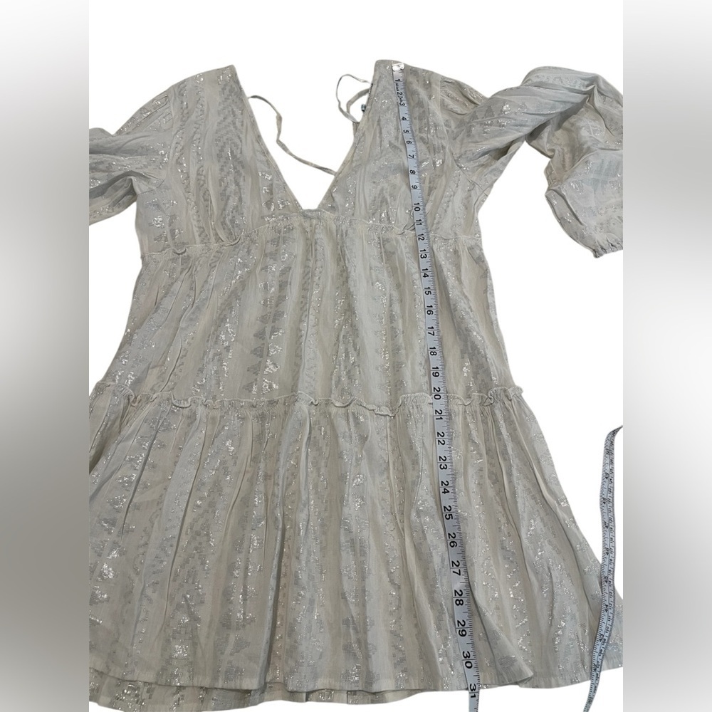 Blue Island Tan Puff Sleeve V-Neck Sundress